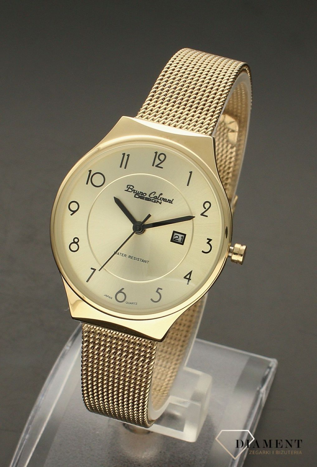 Zegarek damski na złotej bransolecie Bruno Calvani BC3125 GOLD. Mechanizm japoński mieści się w okrągłej, pozłacanej, wytrzymałej kopercie pokrytej złotem. Koperta wykonana z ALLOY’u, czyli bardzo popularnego stopu metali na (3).jpg